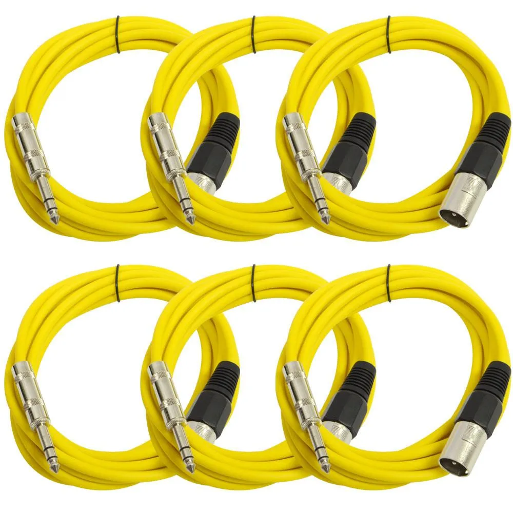 SATRXL-M10 - 6 Pack of Yellow 10 Foot XLR Male to TRS Patch Cables