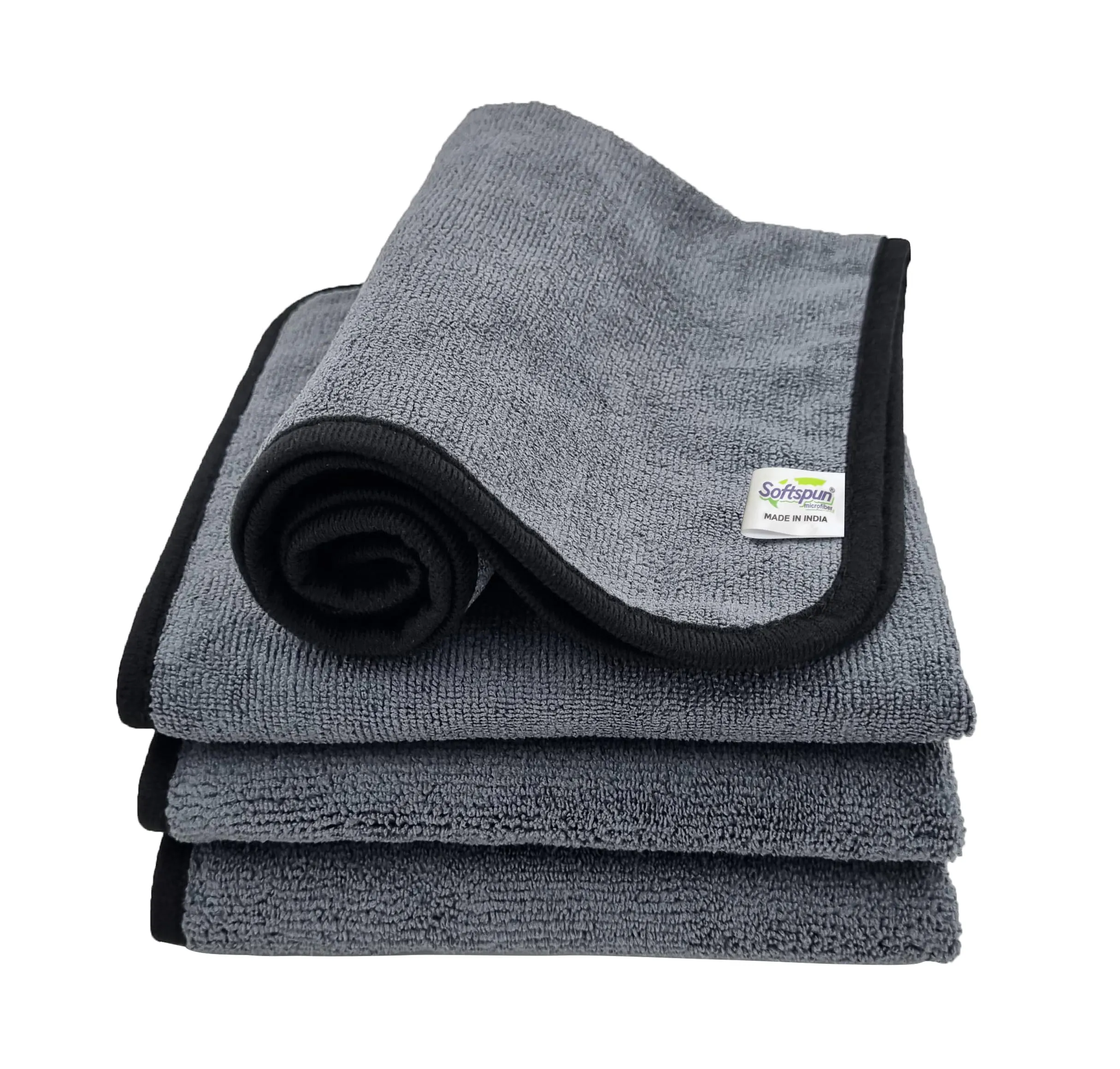 SOFTSPUN Microfiber Cloth Silk Banded Edges 4pcs 40x40cms 400GSM Grey! Thick Lint & StreakFree Multipurpose Cloths Automotive Microfibre Towels for Car Cleaning Polishing Washing & Detailing.