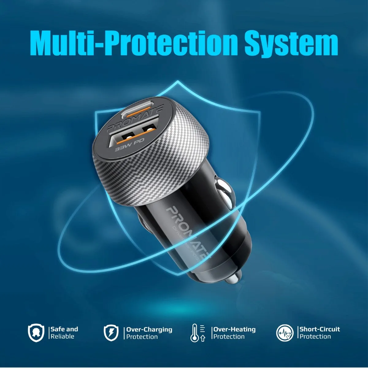 Ultra-Fast Dual Port Car Charger with 33W Power Delivery and QC 3.0