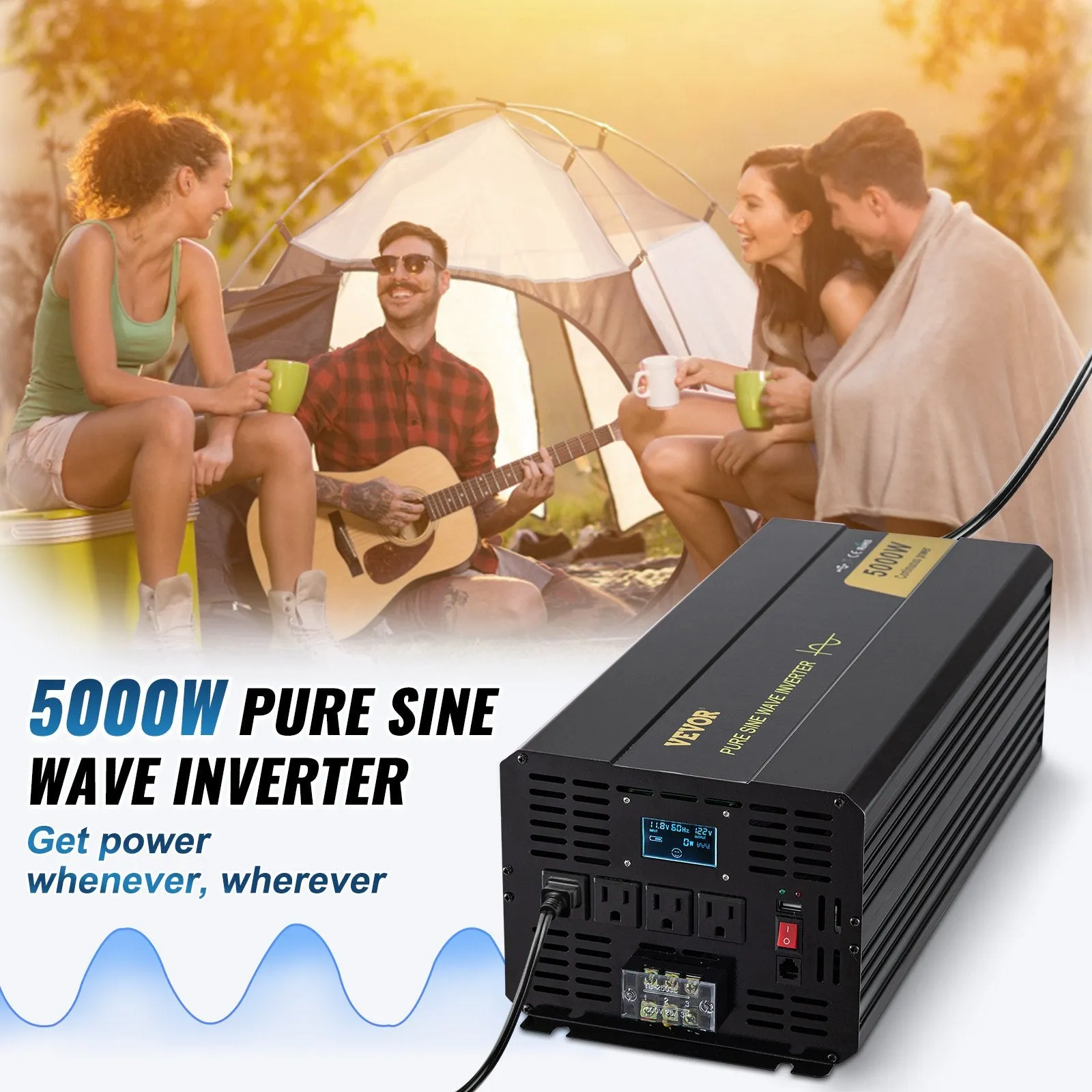 Vevor Pure Sine Wave Inverter 5000W DC 12V to AC 120V with LCD Display and Remote Controller New