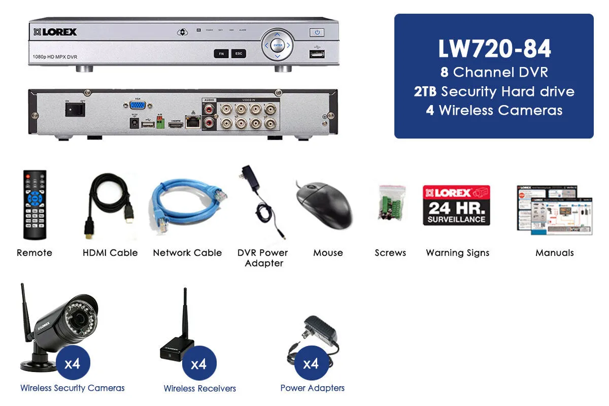 Wireless Camera System with 8 Channel 1080p DVR and 4 Outdoor 720p Wireless Cameras, 135FT Night Vision