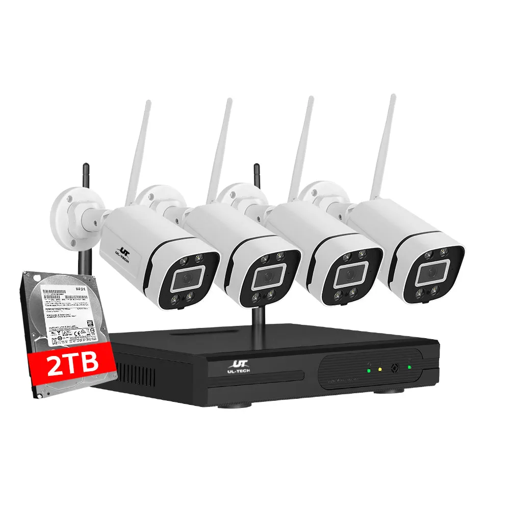 Wireless CCTV Security System 8CH NVR 3MP 4 Square Cameras 2TB